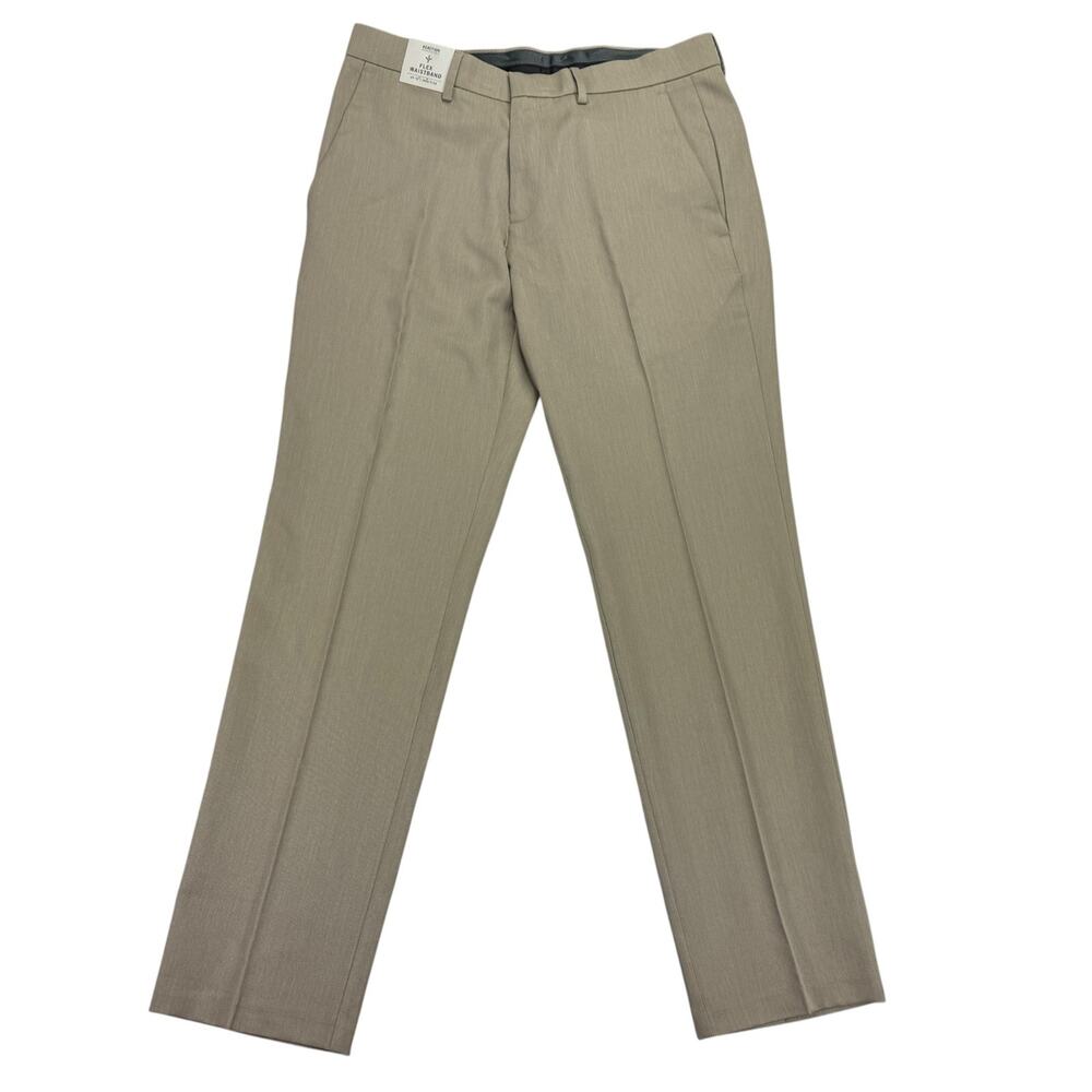 Kenneth Cole Mens Slim Fit Stretch Flat Front Dress Pants Oatmeal Brown 32x30